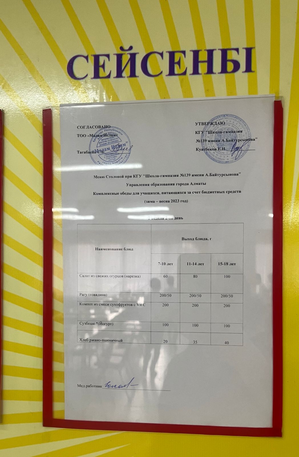 11.04.2023 Ыстық тамақ ас мәзірі бойынша