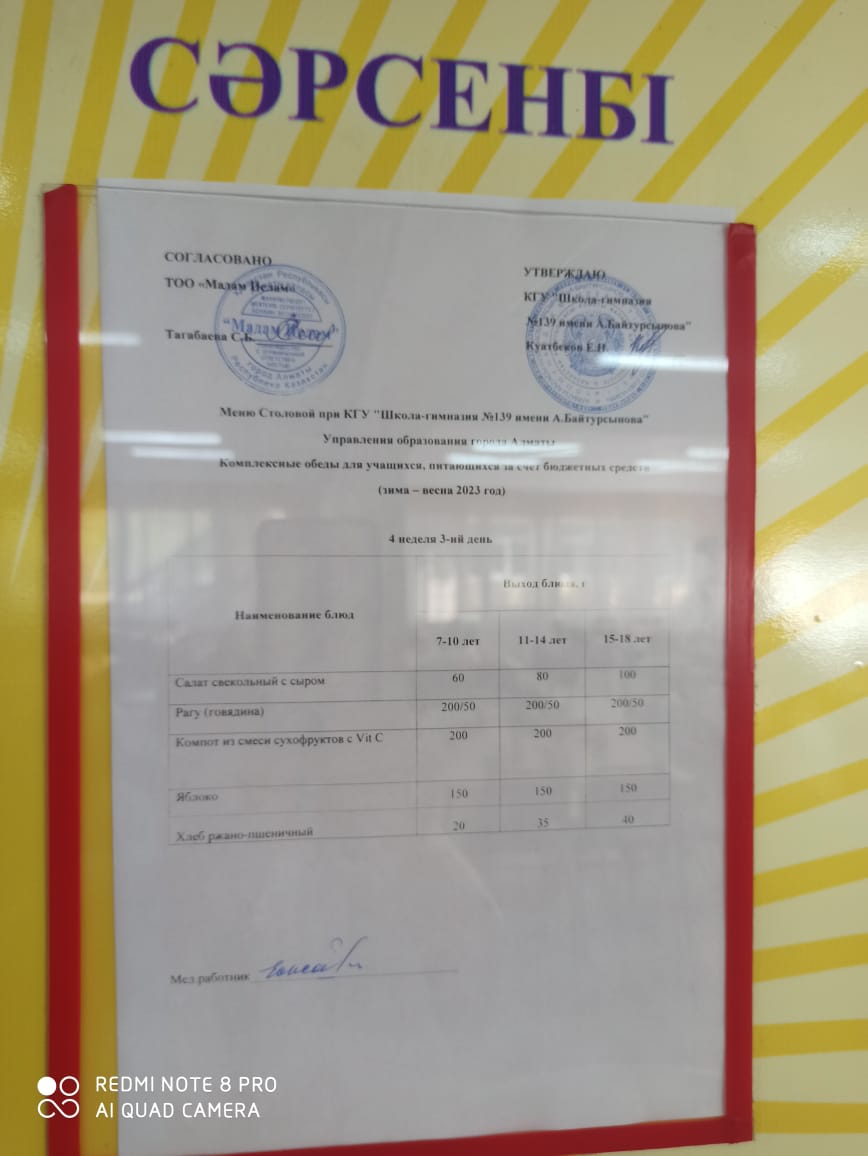 26.04.2023 Ыстық тамақ ас мәзірі бойынша