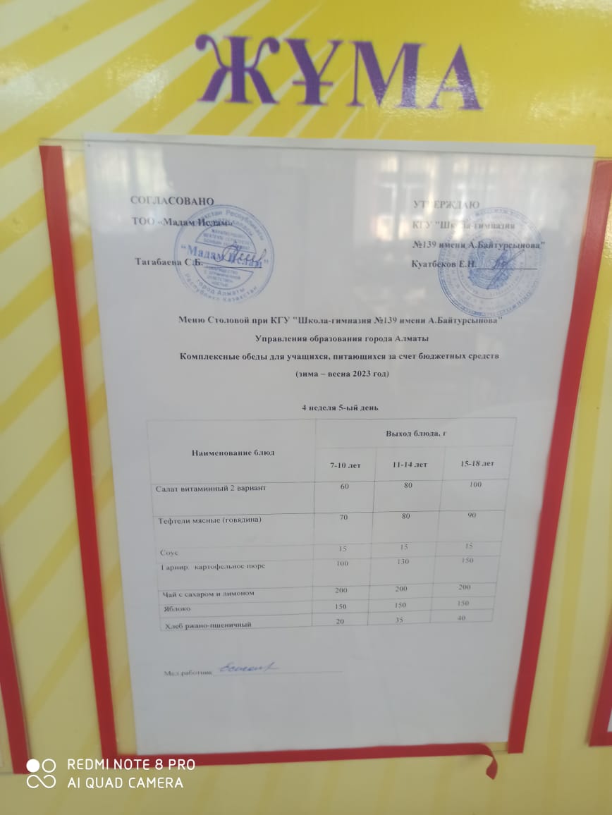 28.04.2023 Ыстық тамақ ас мәзірі бойынша