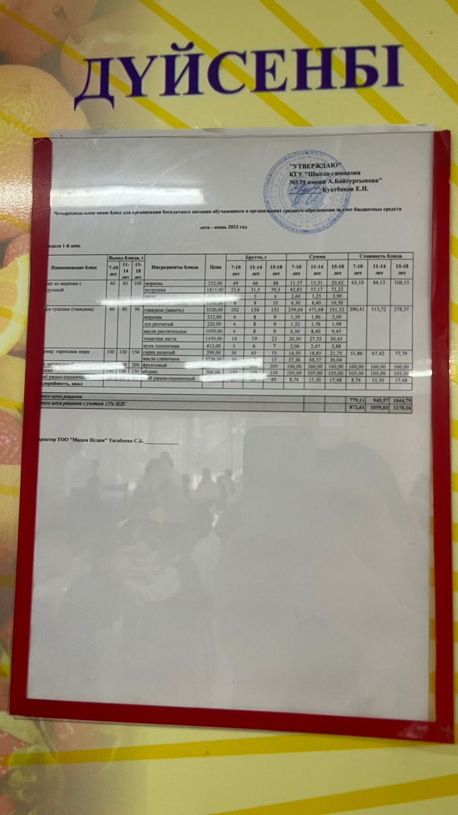 18.09.2023 Ыстық тамақ ас мәзірі бойынша