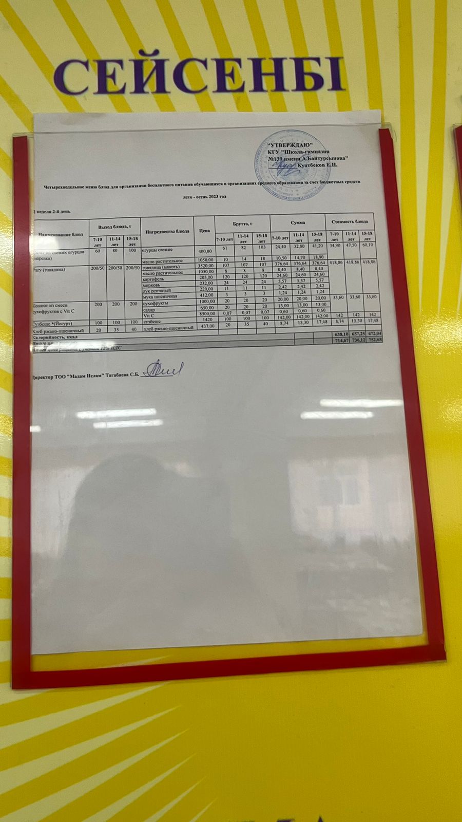 14.11.2023 Ыстық тамақ аа мәзірі бойынша