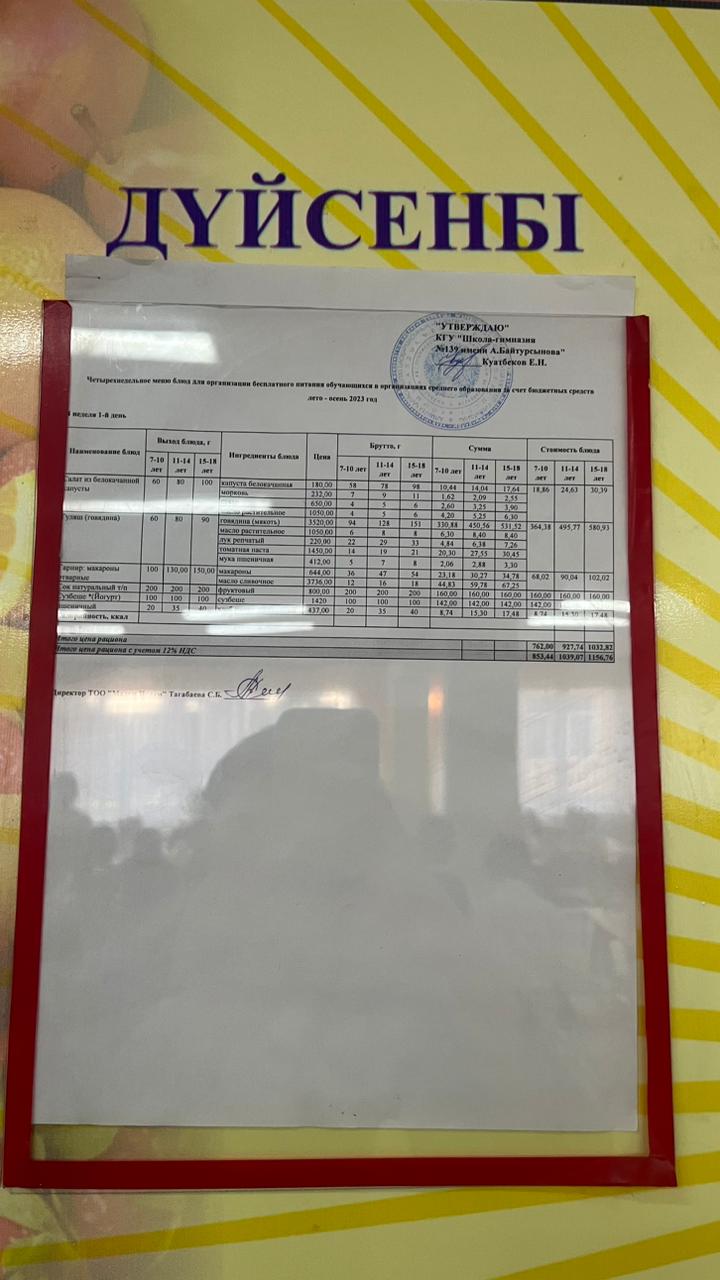 27.11.2023 Ыстық тамақ ас мәзірі бойынша