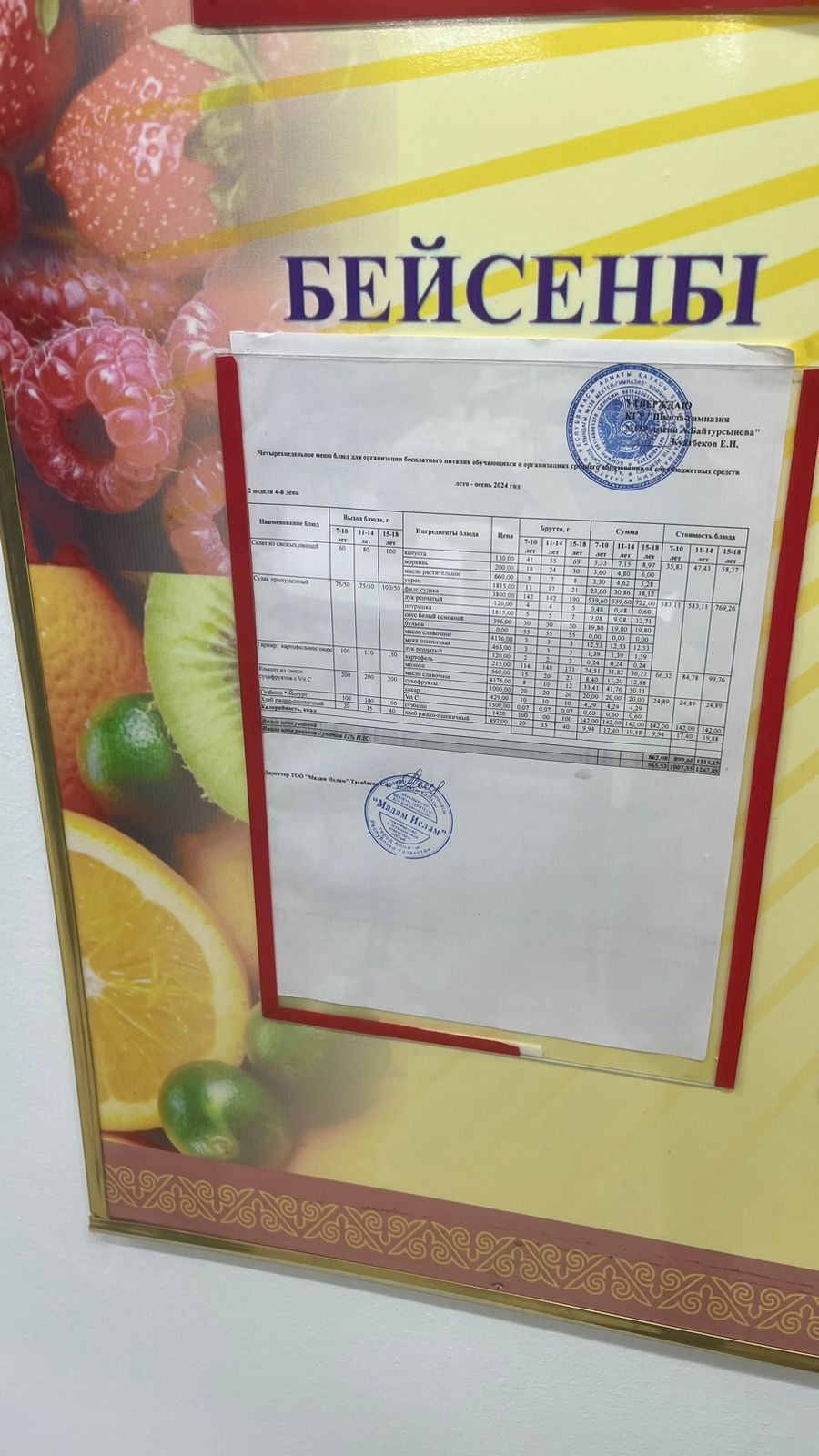 14.11.2024 Ыстық тамақ ас мәзірі бойынша